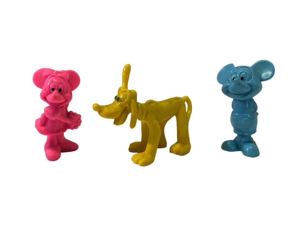 Vintage Disney Minnie and Mickey Mouse Pluto Blue Pink Rubber Figures Hong Kong